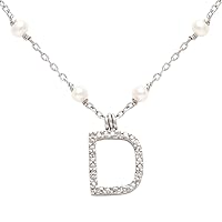 925 Sterling Silver Initial D Round Cut Pave Set 0.03 dwt Diamond Necklace