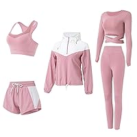 Nesyd Women's 5 Piece Workout Sets Yoga Outfits Sport Running Fitness Exercise Gym Athletic Tracksuits Sportwear Activewear