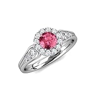 Pink Tourmaline & Natural Diamond (SI2-I1,G-H) Cupcake Halo Engagement Ring 1.47 ctw 14K White Gold
