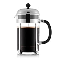 51oz Chambord French Press Coffee Maker, High-Heat Borosilicate Glass, Polished Stainless Steel – Made in Portugal