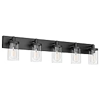 Aipsun Matte Black Bathroom Vanity Light Fixtures 5 Lights Industrial Lighting Fixtures Over Mirror with Clear Glass Shade(Exclude Bulb)