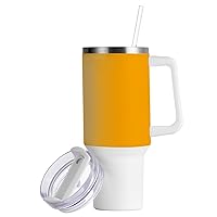 Orange Plain Vacuum 40 oz Insulated Tumbler Stainless Steel Water Bottles with Straw Lid Wide Mouth Hot Coffee Travel Mug for Home, Office or Car