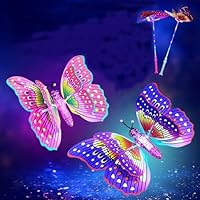 Electric Music Thrilling LED Light Up Flapping Wings Flying Butterfly Wand Toy for Kids Princess LED Wand