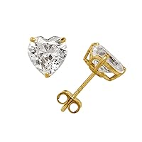 Jewelryweb - Solid 14k Yellow Gold Heart-shaped Cubic Zirconia Stud Earrings -4mm 5mm 6mm - Gold Heart Earrings for Women - Cubic Zirconia Heart Earrings Stud