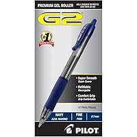 G2 Premium Gel Roller Pens, Fine Point 0.7 mm, Navy Blue, Pack of 12
