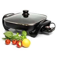 Moss & Stone Square Nonstick Electric Skillet With Lid, Aluminum 12 Inch Electric Frying Pan, 2 Layers Of Non-Stick Coating, Adjustable Temperature Control, Lid With Steam Vent & Heat-Resistant Handle