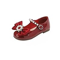 Girls Marry Jane Shoes Kids Flat Sole Faux Leather Dance Shoes Baby Pricess Buckle Comfy Bowknot Dress Shoes