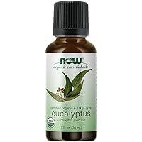 NOW Essential Oils, Organic Eucalyptus Globulus Oil, Clarifying Aromatherapy Scent, Steam Distilled, 100% Pure, Vegan, Child Resistant Cap, 1-Ounce