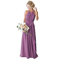 Women's Halter Chiffon Bridesmaid Dresses for Women Long A-Line Simple Formal Dresses Pleated