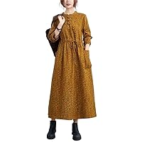Cotton Linen Loose Women Autumn Dress Print Chinese Style Spring Office Lady Work