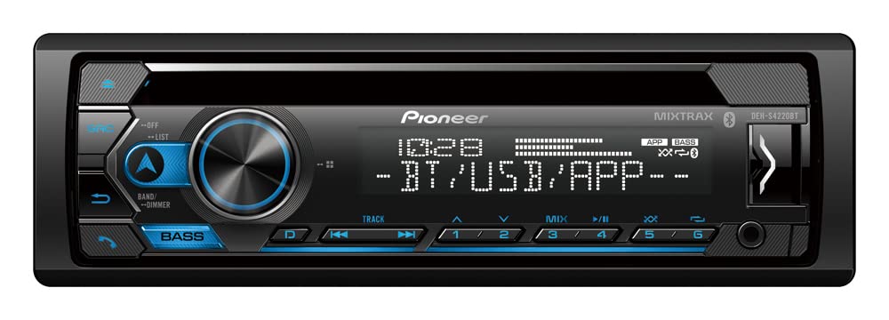 Pioneer DEH-S4220BT Single¬ Din Bluetooth CD Receiver with USB/AUX Inputs, Pioneer Smart Sync, and Hands-Free Calling for Enhanced in-Car Audio Experience.