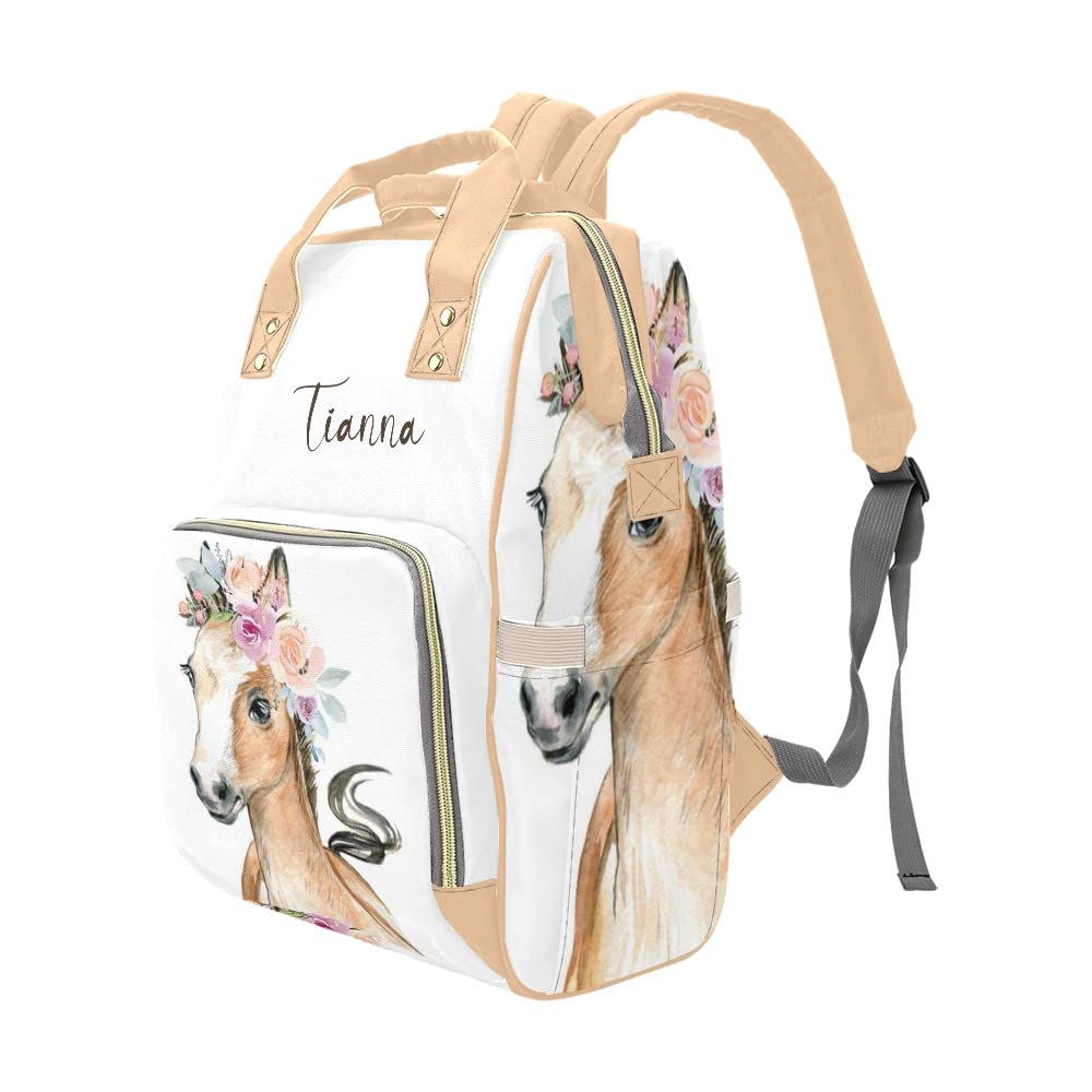 Horse Flower Diaper Bags with Name Waterproof Mummy Backpack Nappy Nursing Baby Bags Gifts Tote Bag for Women