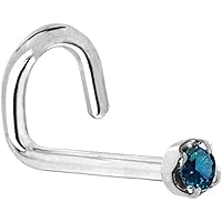 Body Candy Solid 18k White Gold 1.5mm (0.015 cttw) Genuine Blue Diamond Left Nose Stud Screw 20 Gauge 1/4