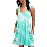 BISHUIGE Women Summer Casual V Neck T Shirt Dresses Beach Cover up Plain Tank Dress