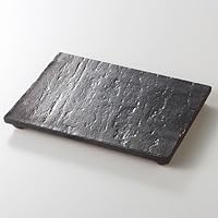 Black Ceramic Plate Stone Grain Quadruped Pottery Plate, 8.9 x 6.3 x 0.8 inches (22.5 x 16 x 2 cm), 21.3 oz (607 g), Pottery Dish, Restaurant, Commercial Use, Japanese Tableware, Restaurant