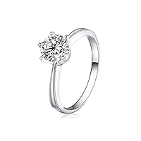 1ct Moissanite 925 Sterling Silver Platinum Plated Double-Layer Inlay Zirconia Classical Six Prong Ring B4423