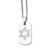 Stainless Steel Engravable Fancy Lobster Closure Religious Judaica Star of David CZ Animal Pet Dog Tag Polished Necklace 22 Inch Measures 17mm Wide Jewelry Gifts for Women