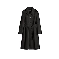 Women's Single Breasted Pea Coat - Loose Warm Trench Mid-Length Trench Coat with Belt, Winter Over-The-Knee Overcoa