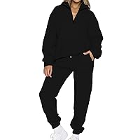 Women’s 2 Piece Outfits Sweatsuit Oversized Half Zip Sweatshirt and Pants Matching Lounge Set Fall Tracksuits（B_Black，3X-Large）