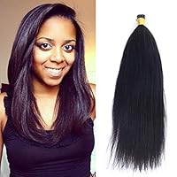 Coarse Yaki I Tip Human Hair Extension Yaki Straight Brazilian Virgin Hair Stick I Tip Hair African American Microlinks Fusion Hair Pre bonded 100Strands 100g (10inch 100strands, 1(Jet Black))