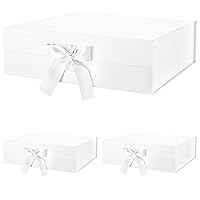 ROSEGLD 3 Extra Large Gift Boxes with Ribbons 16.3x14.2x5 Inches, Collapsible Gift Boxes with Lids, Bridesmaid Proposal Boxes, Magnetic Gift Boxes for Presents (Glossy White)