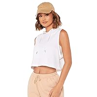 Verdusa Women's Sleeveless Drawstring Hoodie Sweatshirt Crop Tank Top
