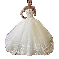 Lace up Corset Wedding Dresses for Bride Long Sleeve Plus Size Off Shoulder Bridal Ball Gowns Train