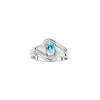 Rylos 14K White Gold Ring Designer Swirl Style : 7X5MM Oval Gemstone & Diamond Accent - Birthstone Jewelry for Women - Available in Sizes 5-10.