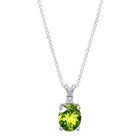 Dazzlingrock Collection 10X8 MM Oval Gemstone & Round Diamond Ladies Pendant (Silver Chain Included), Sterling Silver