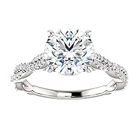 2 Carat Round Moissanite Engagement Ring Wedding Eternity Band Vintage Solitaire Halo Setting Silver Jewelry Anniversary Promise Vintage Ring Gift for Her