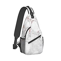 White Marble Rose Gold Print Crossbody Backpack Shoulder Bag Cross Chest Bag For Travel, Hiking Gym Tactical Use