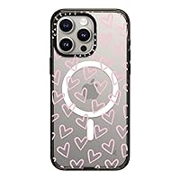 CASETiFY Impact Case for iPhone 15 Pro Max [4X Military Grade Drop Tested / 8.2ft Drop Protection/Compatible with Magsafe] - Pattern Prints - Hearts/Light Pink Thin - Clear Black