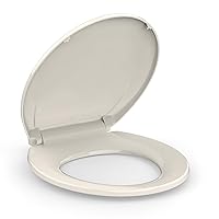 Toilet Seat, Round Toilet Seat with Quick-Release And Quick-Attach, Plastic Toilet Seat with Soft Close, Never Loosen, Easy Install and clean - Fits Most Round Toilets Almond