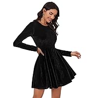 Womens Fall Fashion 2022 Solid Zip Back Velvet Dress Without Belt (Color : Black, Size : X-Large)