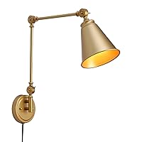 COSYLUX Vintage Gold Swing Arm Wall Lamp, Industrial Brass Plug in Wall Sconce for Bedroom, Modern Reading Wall Light Fixtures, 1 Pack