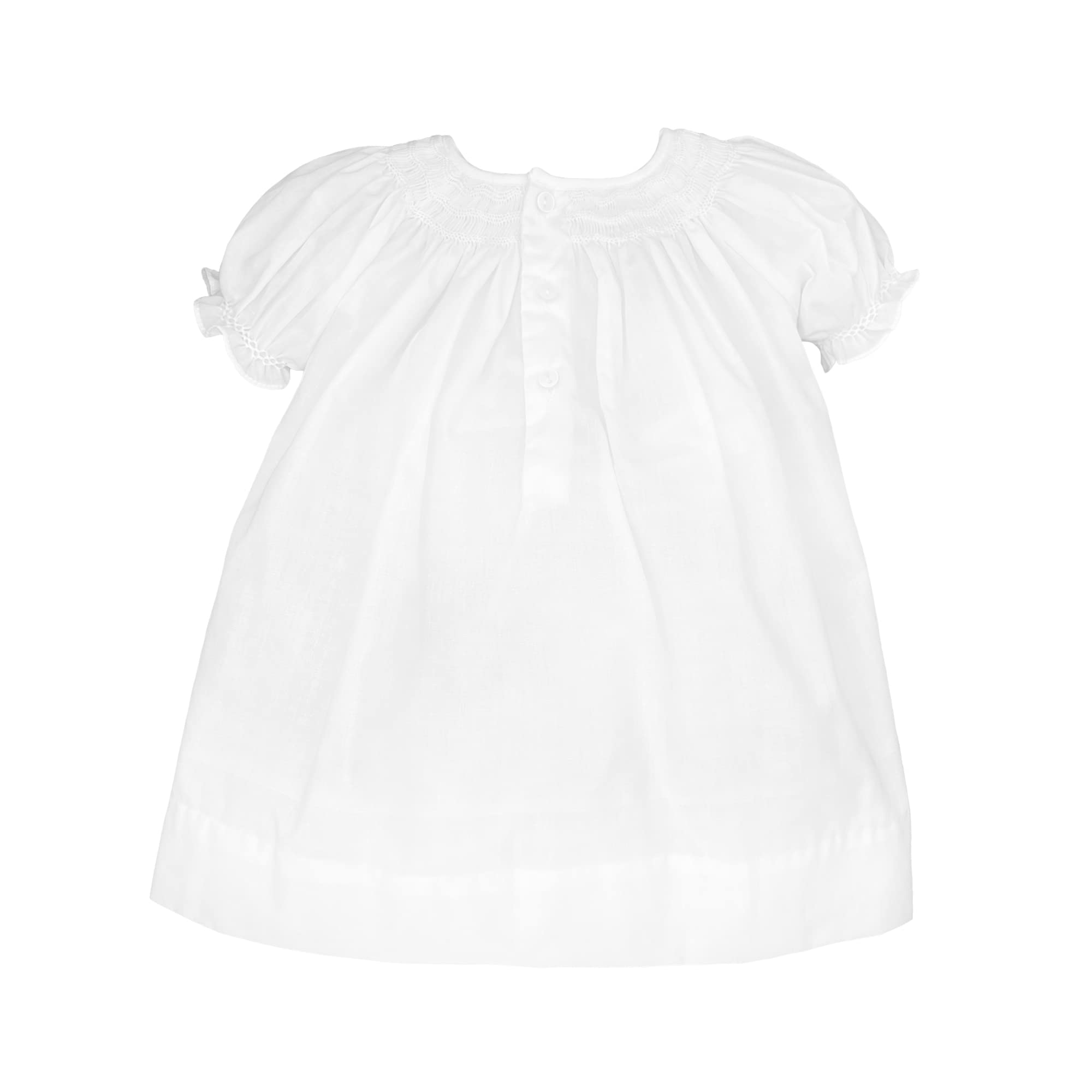 Petit Ami Baby Girls' Daygown with Wave Smocking, White