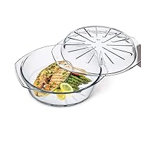 Simax Casserole Dish For Oven, Glass Baking Dish With Lid, Ridged Design for Low Fat Cooking, Microwave, Oven, and Dishwasher Safe Cookware, Borosilicate Glassware, 2.6 Qt. Round Baking Dish