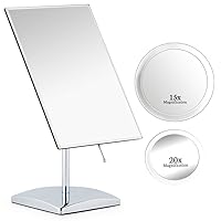 MIRRORVANA Premium Rectangular Vanity Table Mirror with Stand in Gift Box 20X & 15X Magnifying Mirror Set Combo with 3 Suction Cups Each Bundle