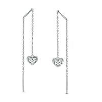 0.08 cttw Diamond Accent Heart Threader Tassel Earrings in Sterling Silver (I-J/13)