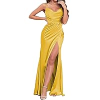 Women's Cowl Neck Satin Bridesmaid Dresses for Wedding Mermaid Corset Spaghetti Straps Formal Evening Party Gown