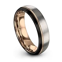 Tungsten Wedding Band Ring 6mm for Men Women 18k Rose Yellow Gold Plated Dome Off Set Line Black Grey Half Brushed Polished