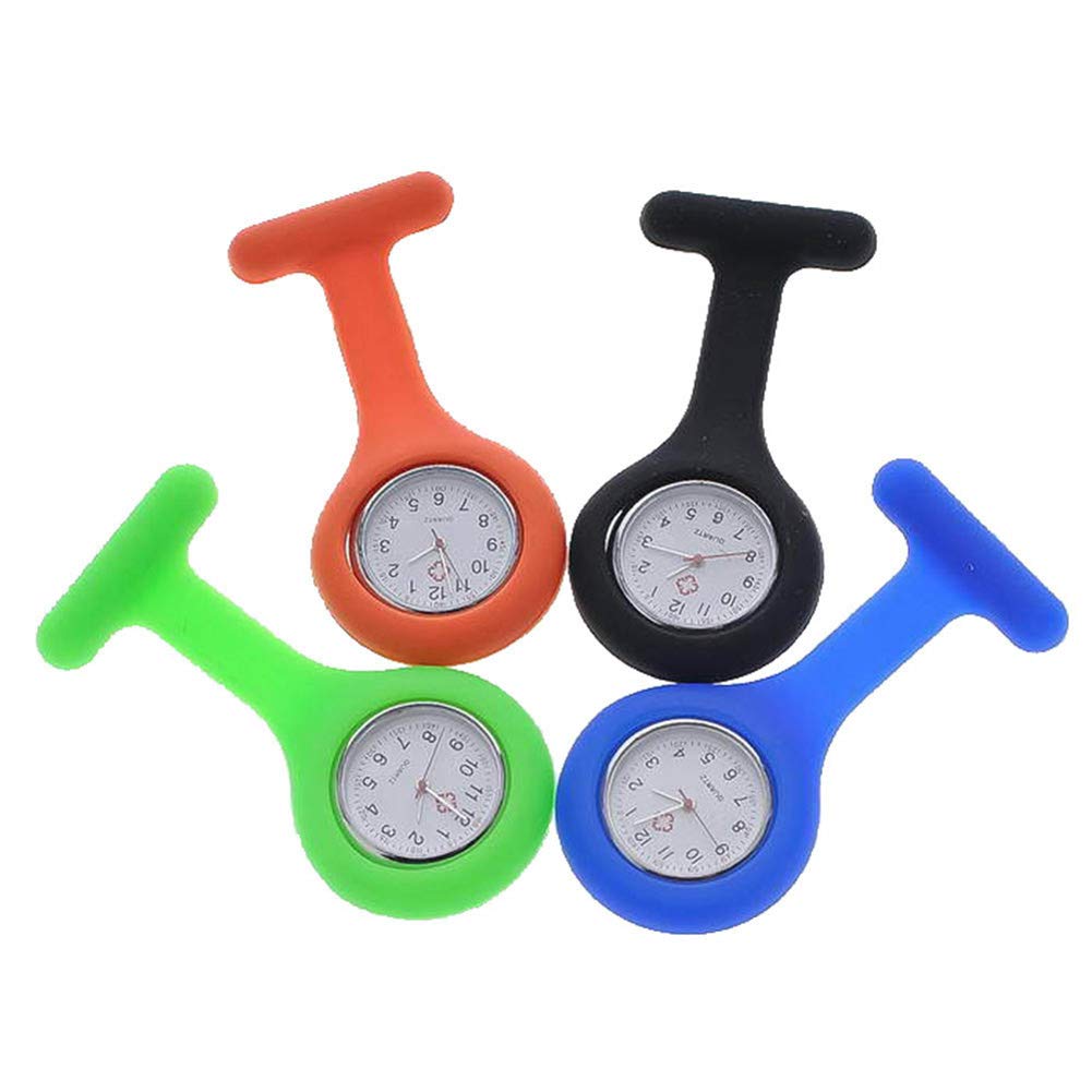 Fashionwu 10 Pcs Silicone Nurse Watches with Clip, Fob Watches for Nurses Portable Nurse Watch Brooch for Women Men, Unisex Portable Silicone Quartz Watches