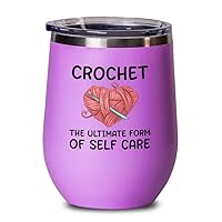 Crochet Pink Wine Tumbler 12oz - Crochet the ultimate - Yarn Crochet Knitting Supplies Crochet Gifts Crocheting Gifts for Knitters