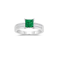 0.48 Cts Diamond & 0.71 Cts Natural Emerald Engagement Ring in 14K White Gold