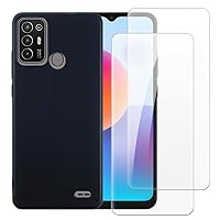 Case Cover Compatible with ZTE Blade A53 Pro 4G + [2 Pack] Screen Protector Tempered Glass Film - Soft Flexible TPU Silicone for ZTE Blade A53 Pro 4G (6.52 inches) (Black)