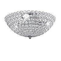 3-Light Bowl-Shaped Chrome Finish Metal and Crystal Shade Crystal Chandelier Flush Mount Ceiling Light