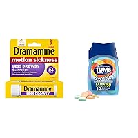 Dramamine Motion Sickness 8 Count and TUMS Antacid Chewable Tablets Extra Strength Fruit Flavor 12 Count Bundle