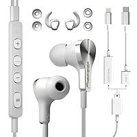 RAYZ Pioneer Pro Lightning & USB-C Earphones/Smart Wired, Active Noise Cancelling Earbuds Microphone Volume Control | for Apple iPhone Mac iPad, Android, Nintendo Switch, Google Pixel - Ice