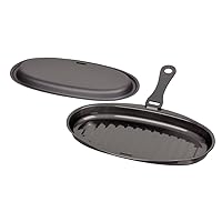 Pearl Metal HB-1953 Racking Iron Lid and Handle, Oval Grill Pan, 9.8 x 5.1 inches (25 x 13 cm), Wave, Made in Japan