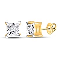 10kt Yellow Gold Womens Round Diamond Solitaire Earrings 1/20 Cttw